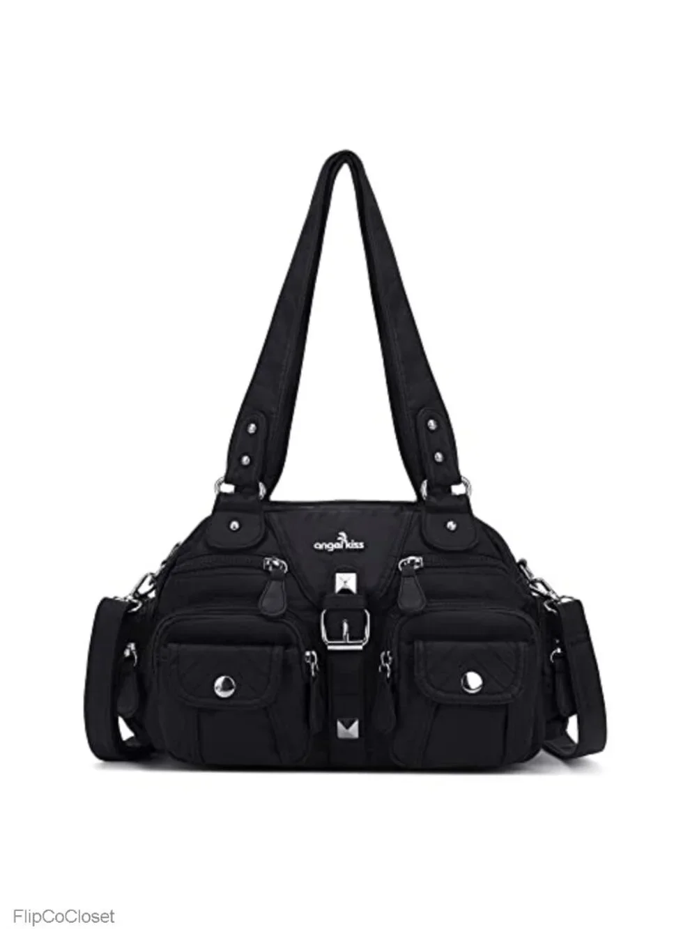 Washed PU Leather Hobo Crossbody Shoulder Bag Multi-Pocket Detachable Strap
